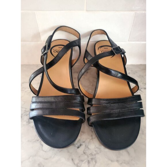 Abeo Bio System Black Leather Cork Wedge Sandals With Adjustable Straps Size 6 - Picture 1 of 8